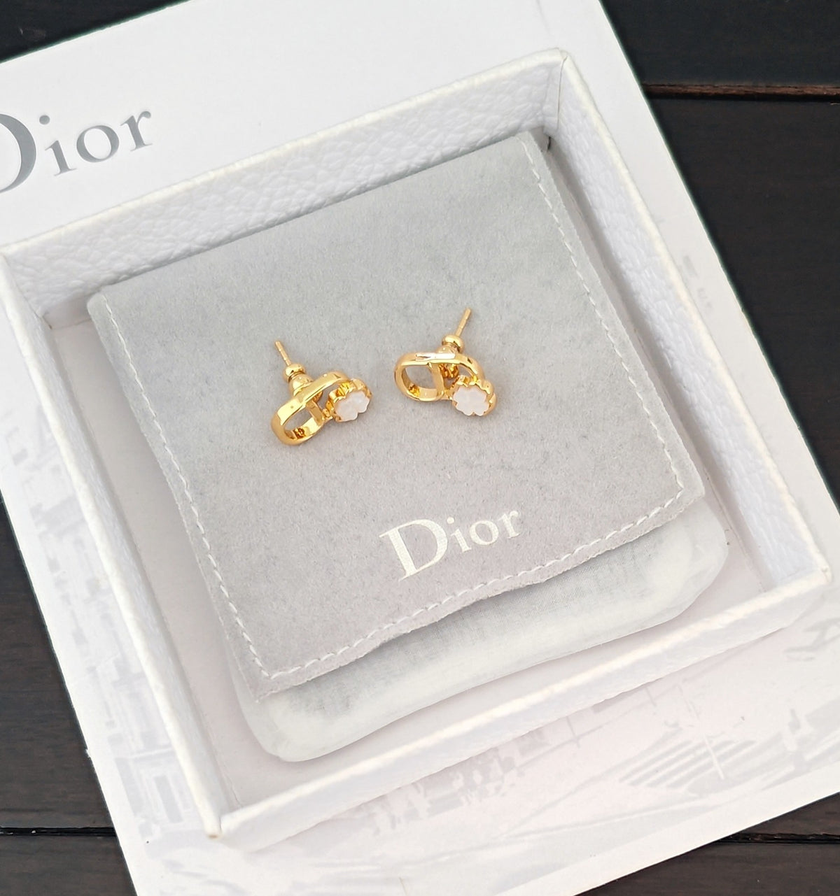white brass floral Stud Earrings for women - alternate angle view 5