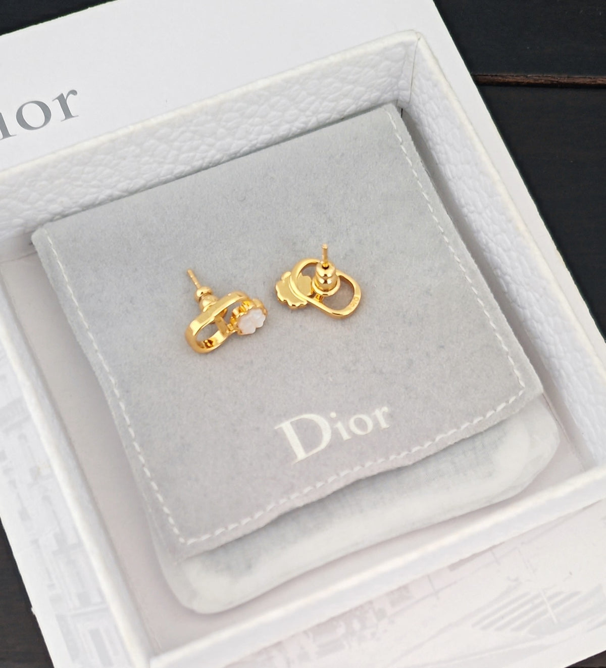 white brass floral Stud Earrings for women - alternate angle view 6