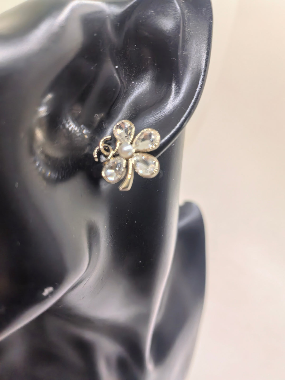 yellow brass floral Stud Earrings for women - alternate angle view 2
