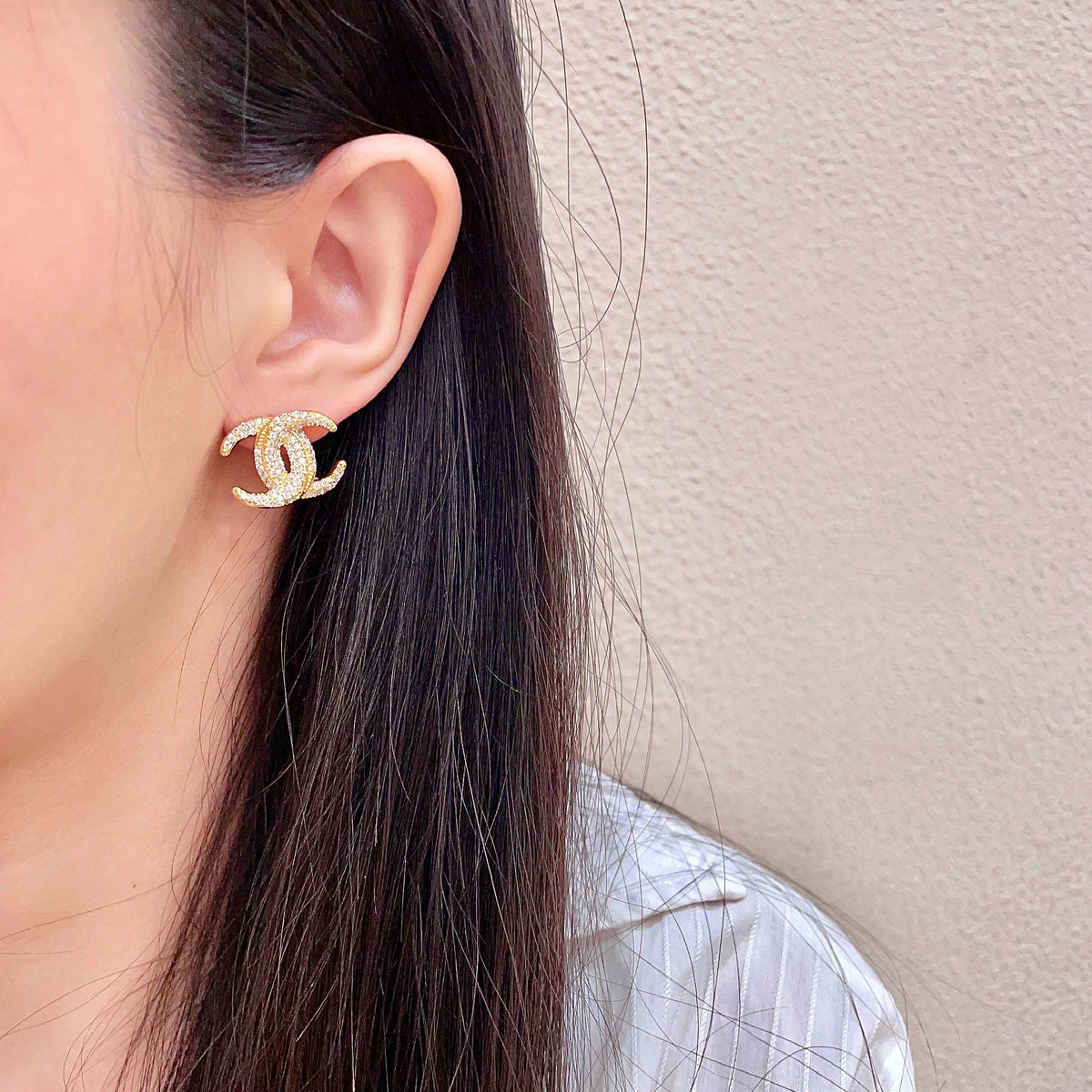 double c Stud Earrings for women - alternate angle view 3