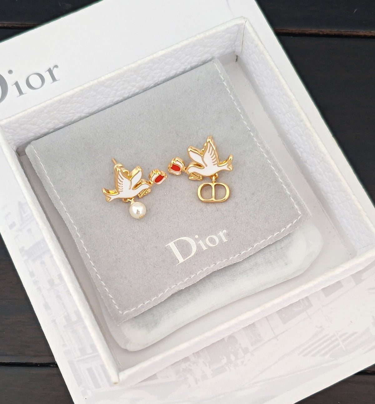 rose brass floral Drop Earrings for women - alternate angle view 3