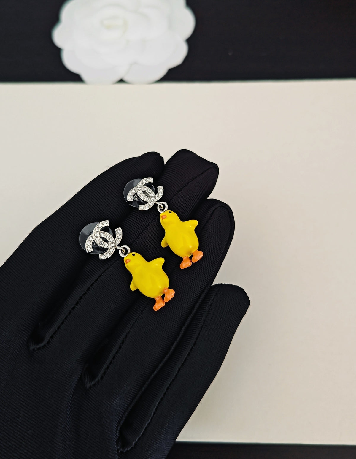 yellow brass Drop Earrings for women - alternate angle view 3