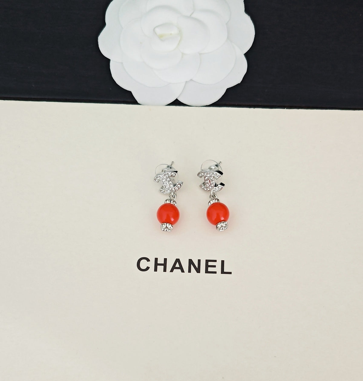 red brass pearl Drop Earrings for women - alternate angle view 4