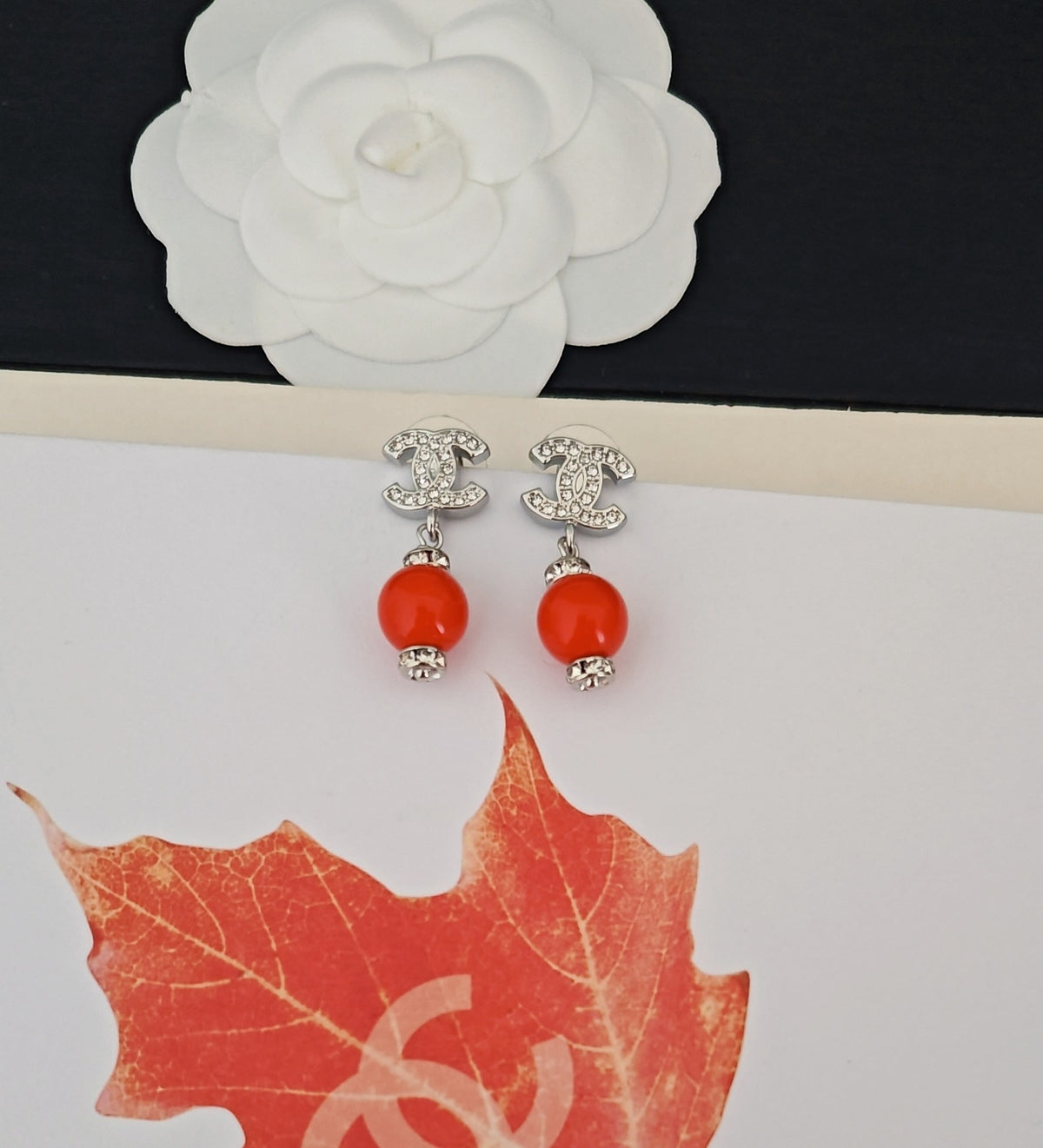 red brass pearl Drop Earrings for women - alternate angle view 5