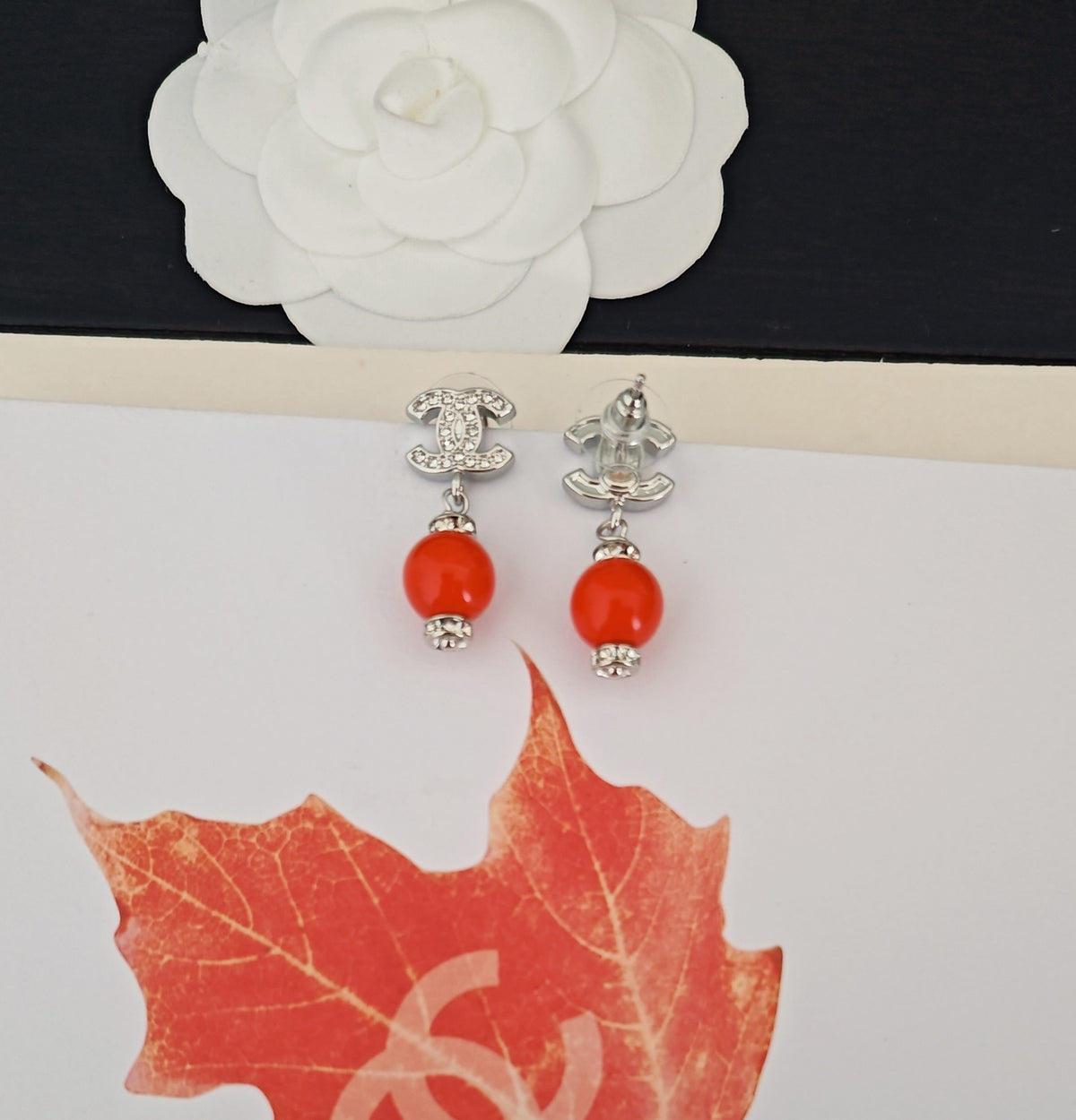red brass pearl Drop Earrings for women - alternate angle view 6