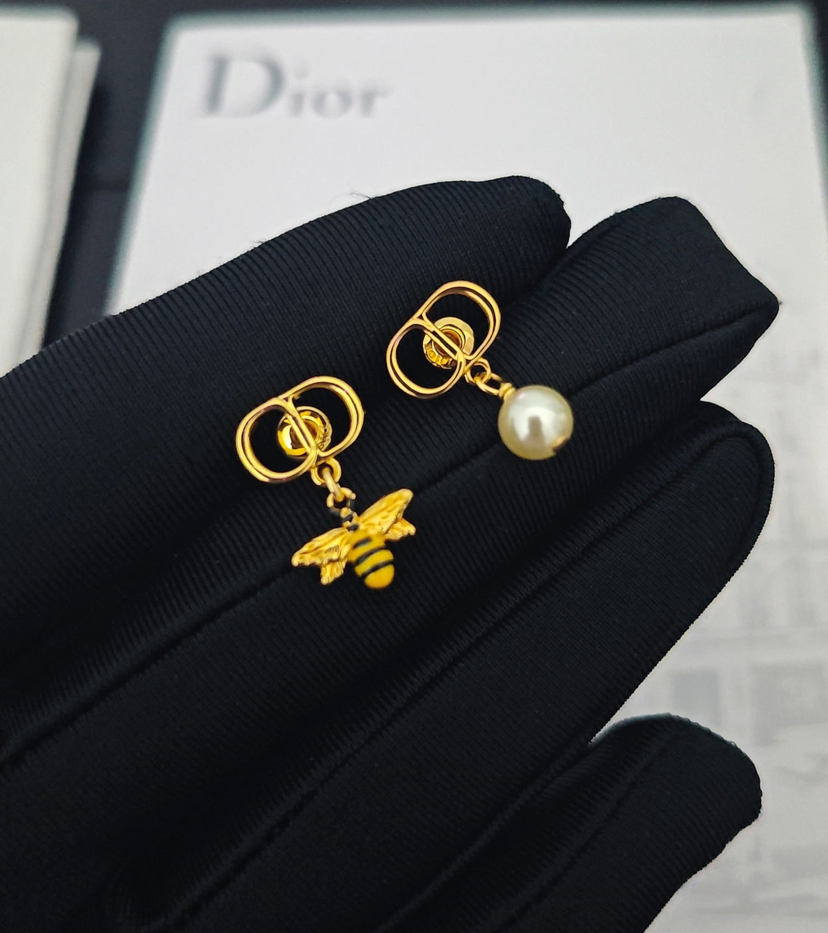 gold brass pearl Drop Earrings for women - product detail view