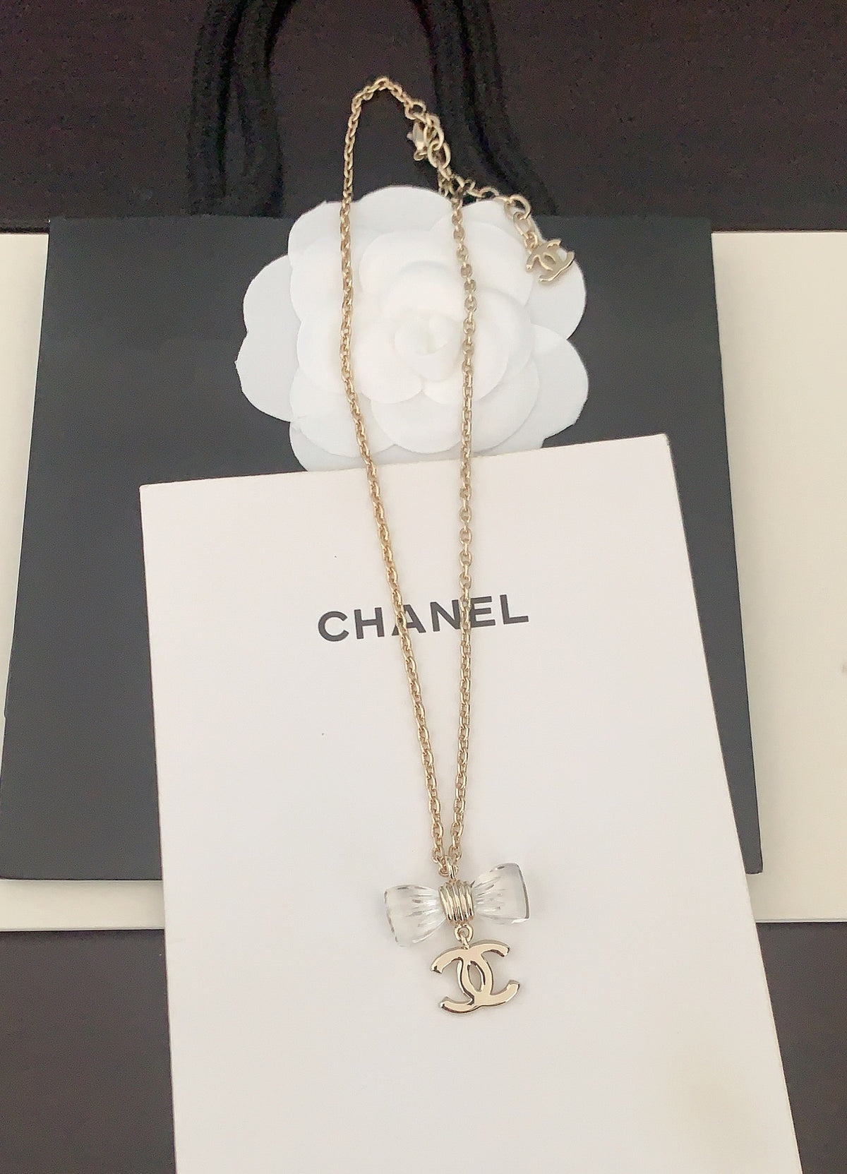 clear brass butterfly Necklace for women - alternate angle view 3