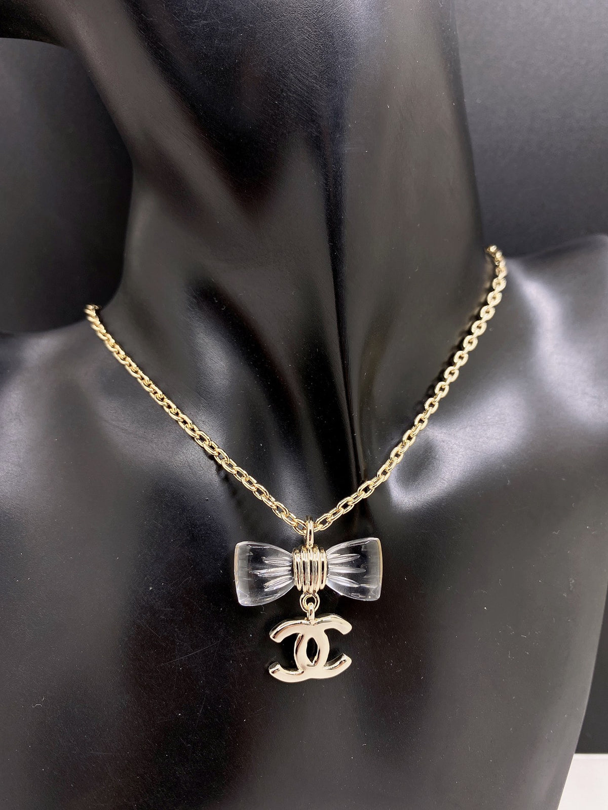 clear brass butterfly Necklace for women - alternate angle view 2