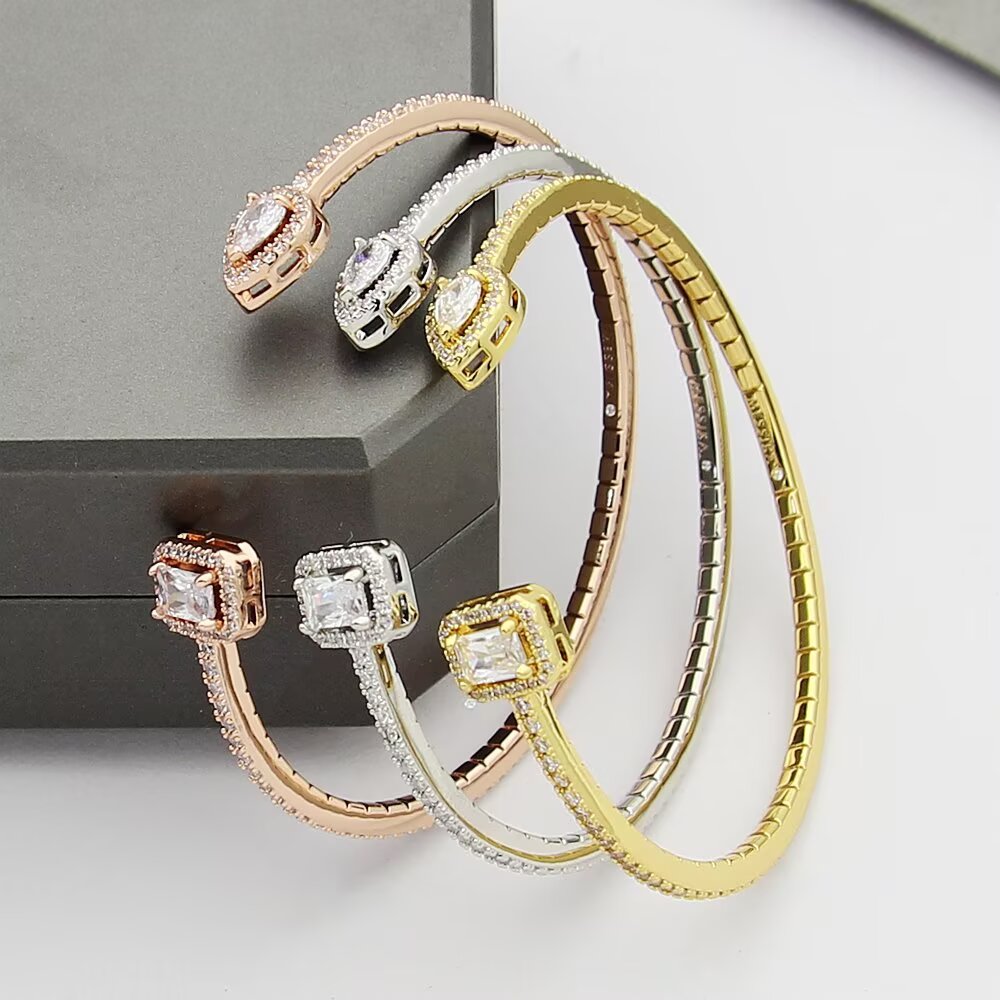 rose gold crystal rose Bangle for women - alternate angle view 3