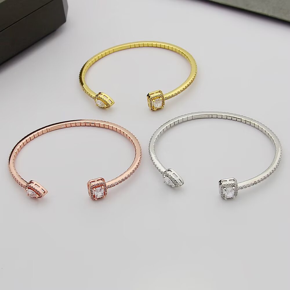 rose gold crystal rose Bangle for women - alternate angle view 5