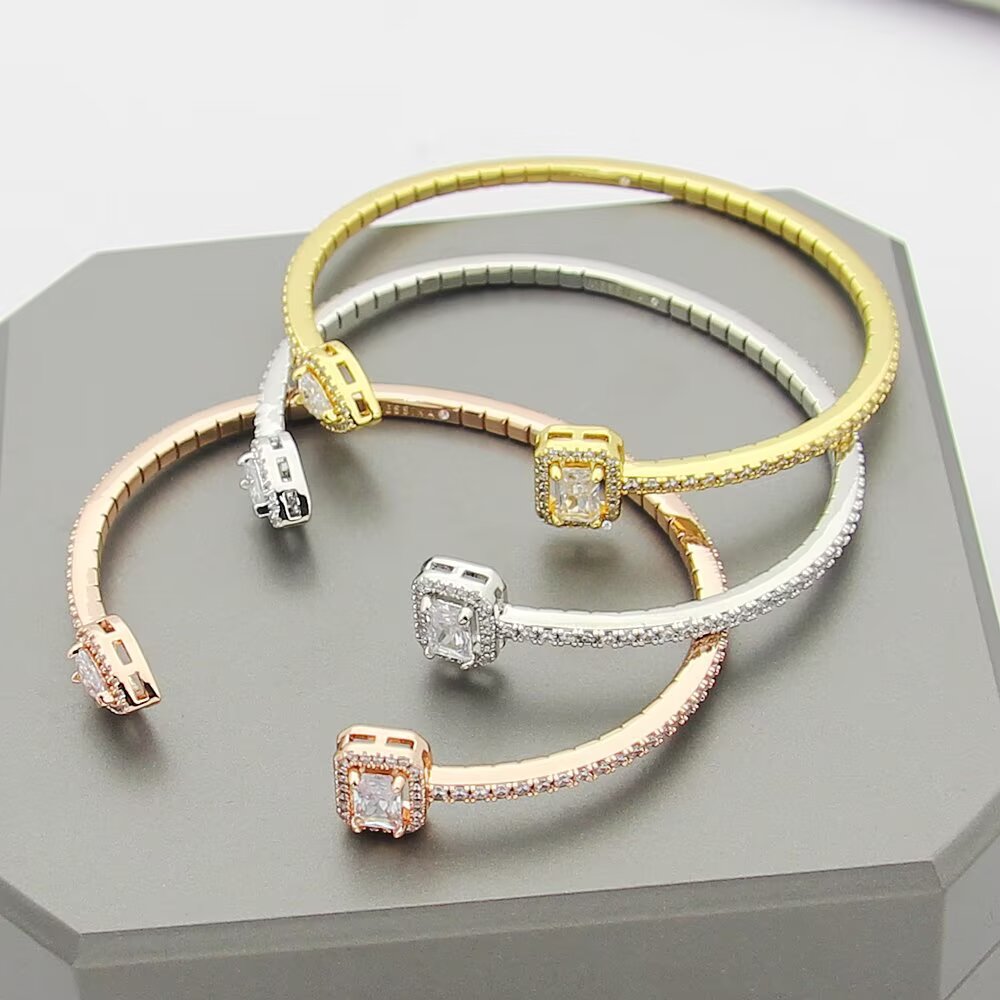 rose gold crystal rose Bangle for women - alternate angle view 2