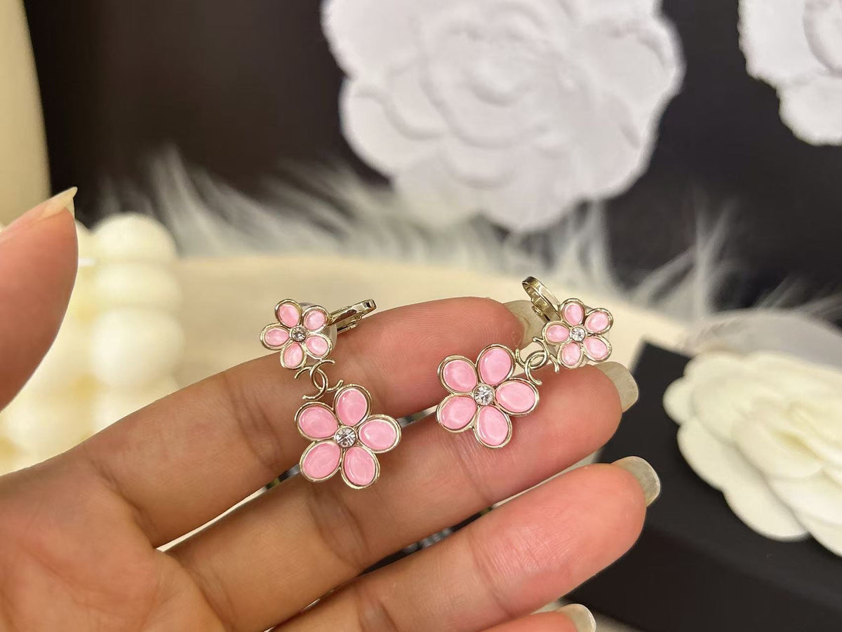 pink resin floral Stud Earrings for women - alternate angle view 4