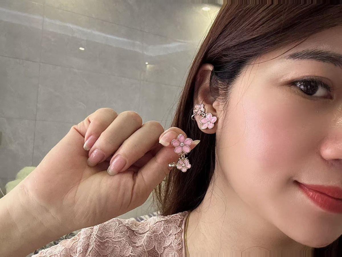 pink resin floral Stud Earrings for women - alternate angle view 3