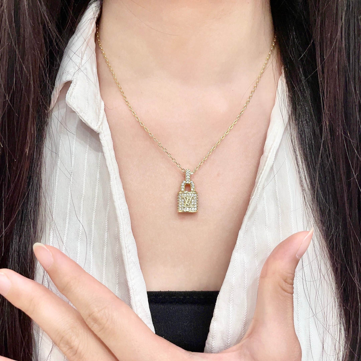 gold brass floral Pendant for women - alternate angle view 2