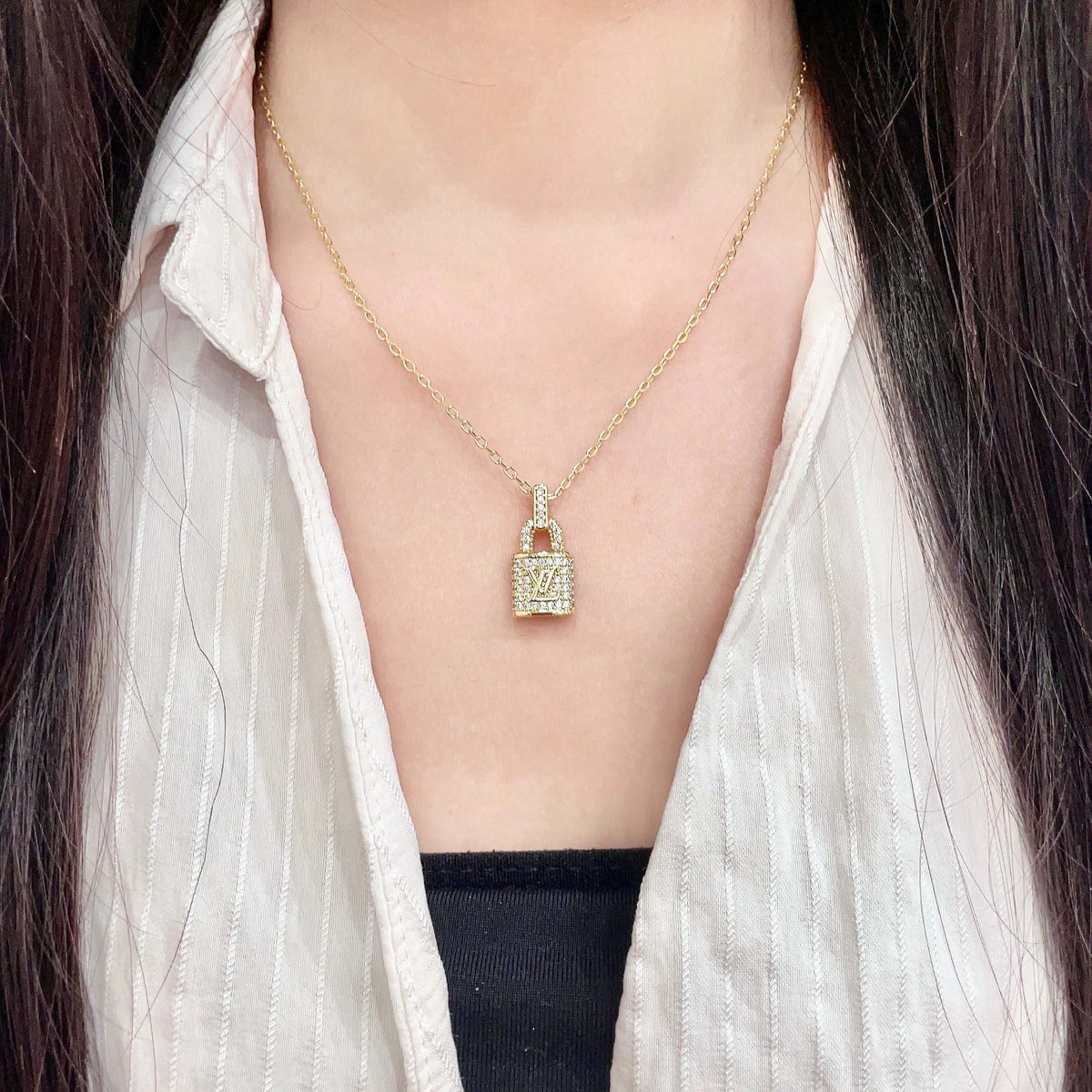 gold brass floral Pendant for women - alternate angle view 3