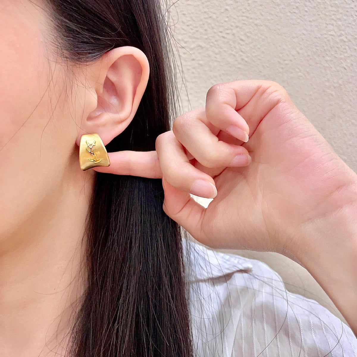 gold 925 sterling silver vintage Stud Earrings for women - alternate angle view 2
