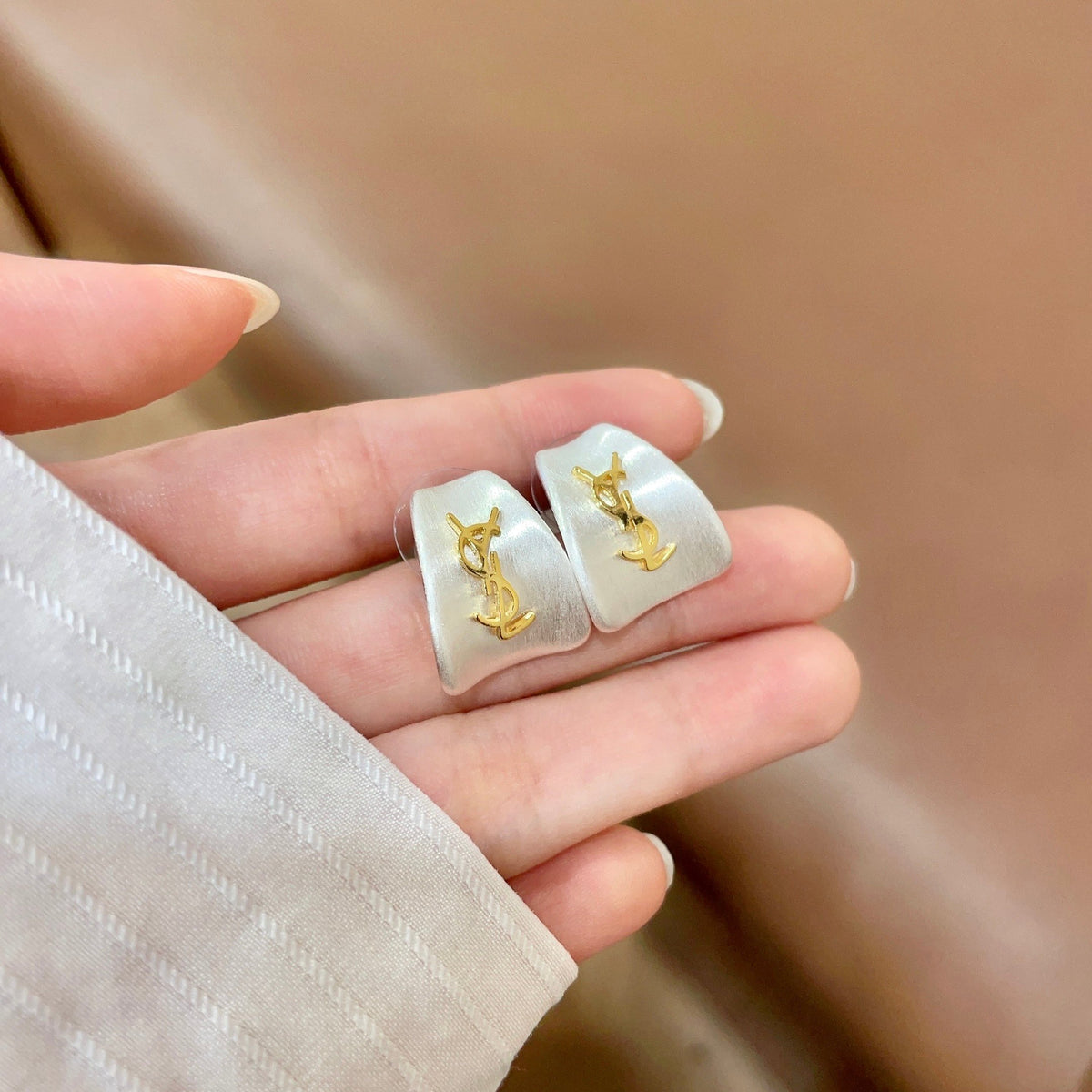 gold 925 sterling silver vintage Stud Earrings for women - alternate angle view 4