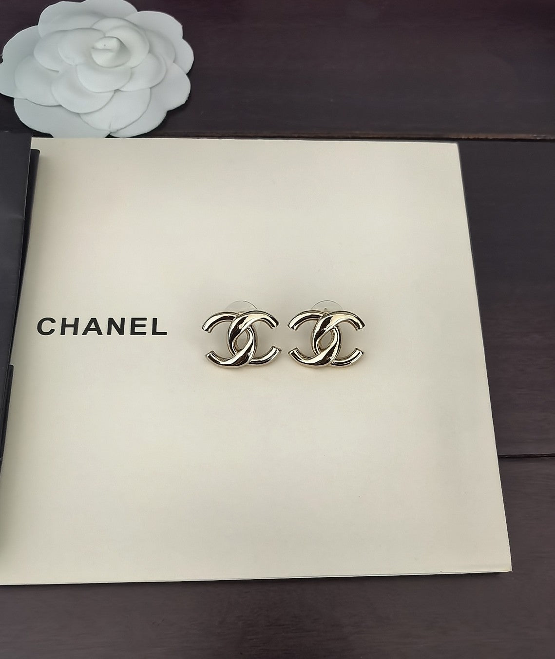 light gold brass Stud Earrings for women - alternate angle view 5