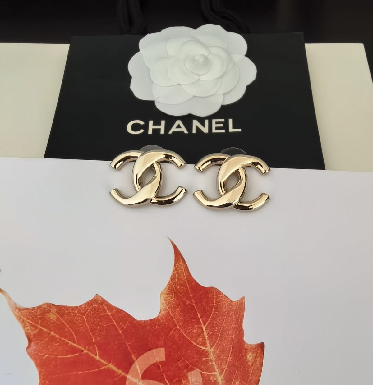 light gold brass Stud Earrings for women - alternate angle view 6