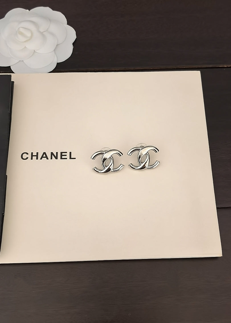 white gold brass Stud Earrings for women - alternate angle view 5