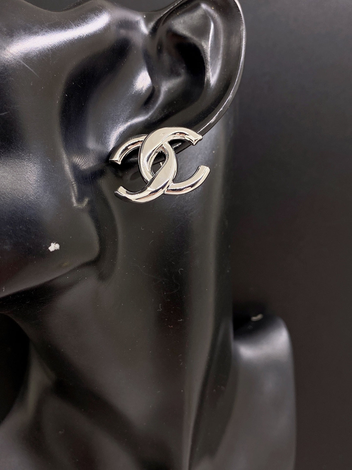 white gold brass Stud Earrings for women - alternate angle view 2