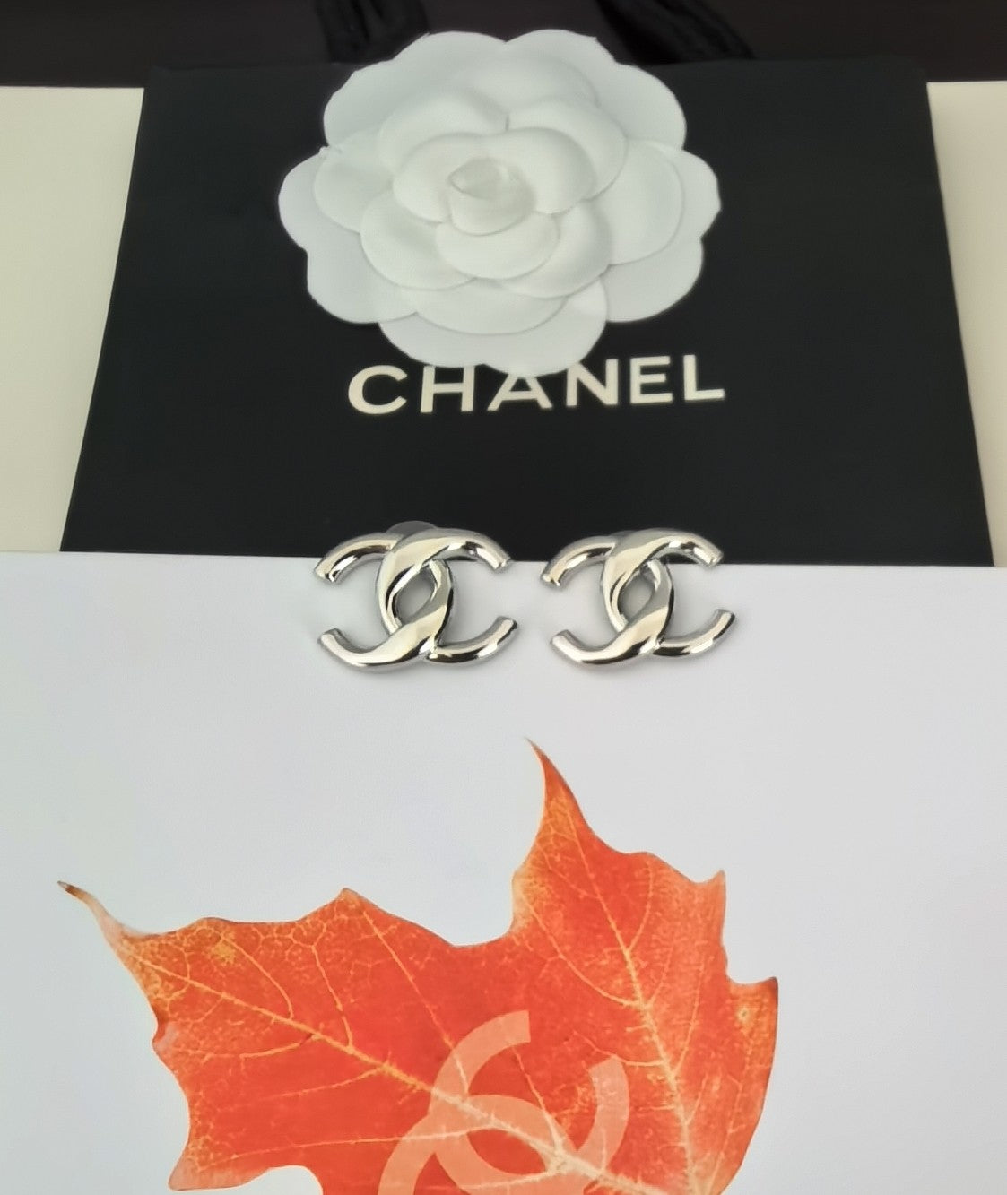 white gold brass Stud Earrings for women - alternate angle view 6