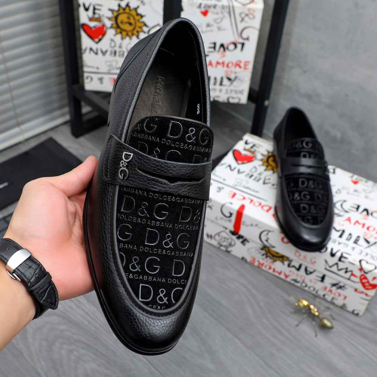 Dolce & Gabbana DG Men's Business Slip-On Dress Shoes with Metal Buckle