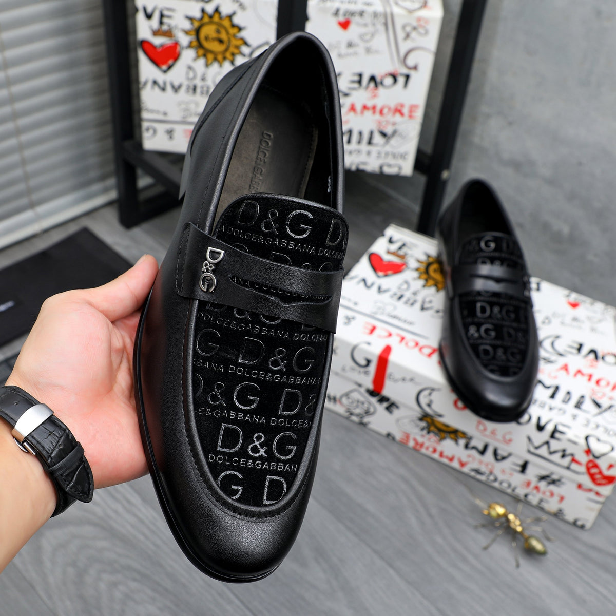 Dolce & Gabbana DG Men's Business Slip-On Dress Shoes with Metal Buckle