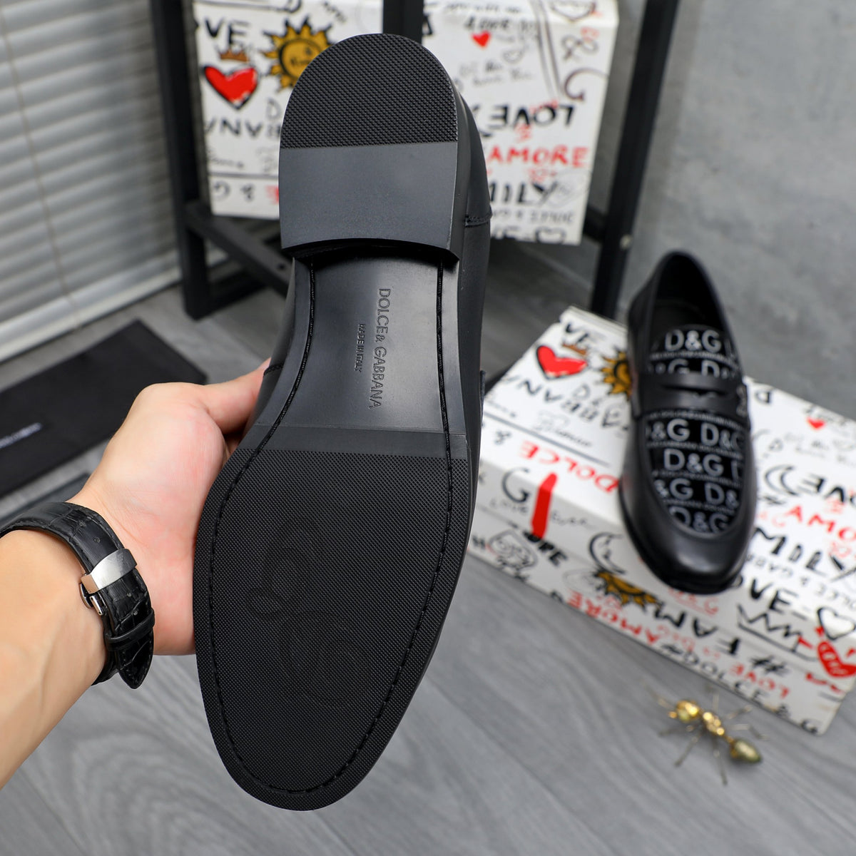 Dolce & Gabbana DG Men's Business Slip-On Dress Shoes with Metal Buckle