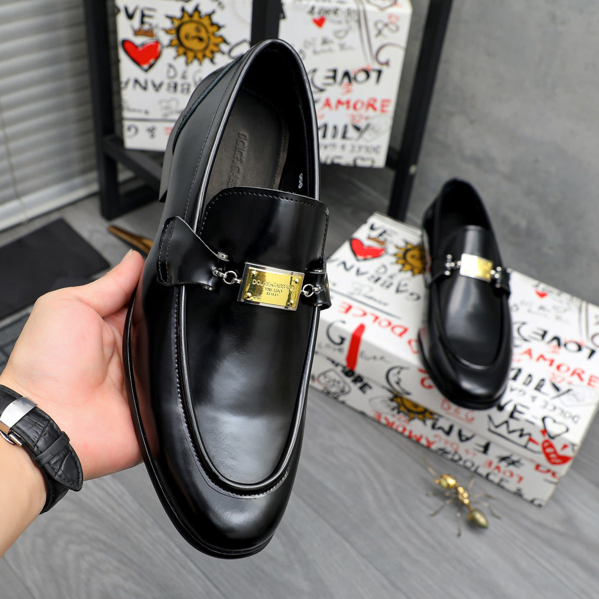 Dolce & Gabbana DG Men's Business Slip-On Dress Shoes with Metal Buckle