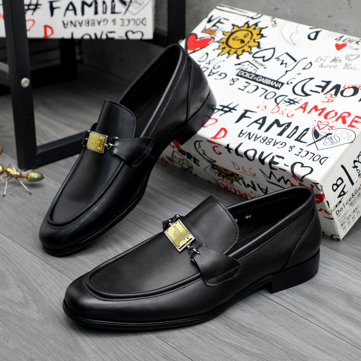 Dolce & Gabbana DG Men's Business Slip-On Dress Shoes with Metal Buckle