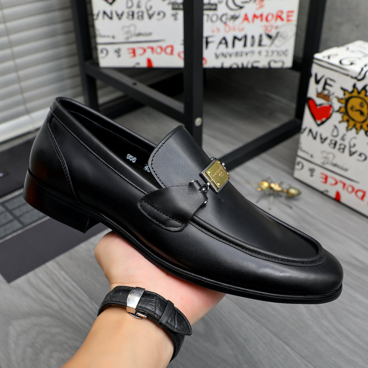 Dolce & Gabbana DG Men's Business Slip-On Dress Shoes with Metal Buckle