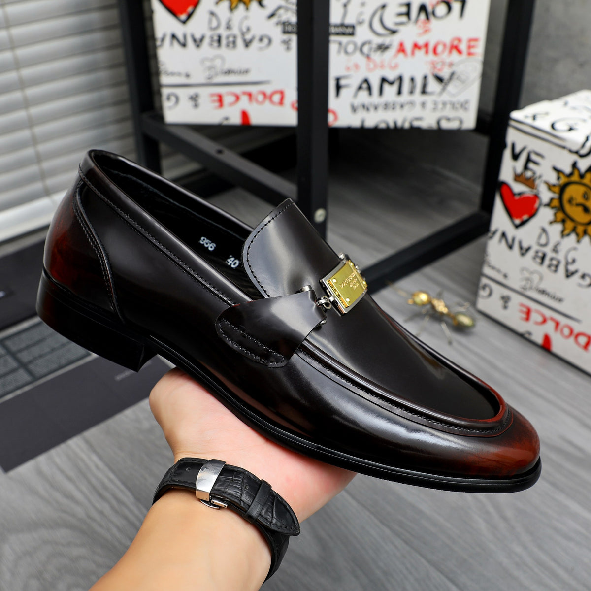 Dolce & Gabbana DG Men's Business Slip-On Dress Shoes with Metal Buckle