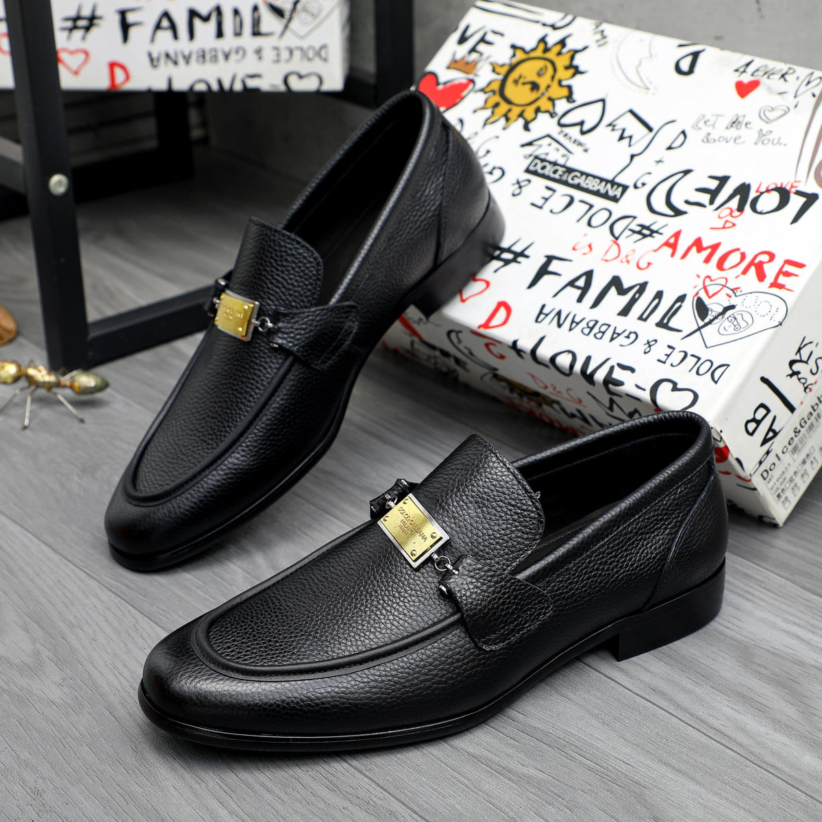 Dolce & Gabbana DG Men's Business Slip-On Dress Shoes with Metal Buckle