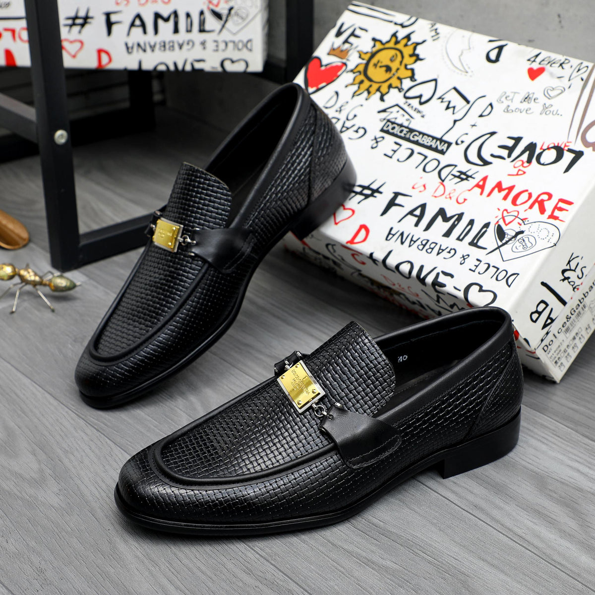 Dolce & Gabbana DG Men's Business Slip-On Dress Shoes with Metal Buckle