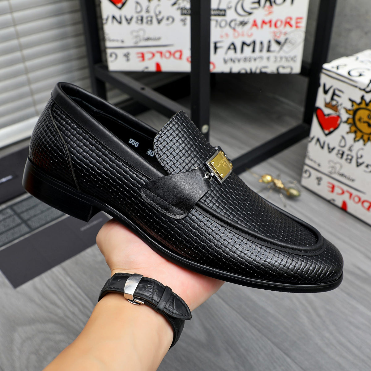 Dolce & Gabbana DG Men's Business Slip-On Dress Shoes with Metal Buckle
