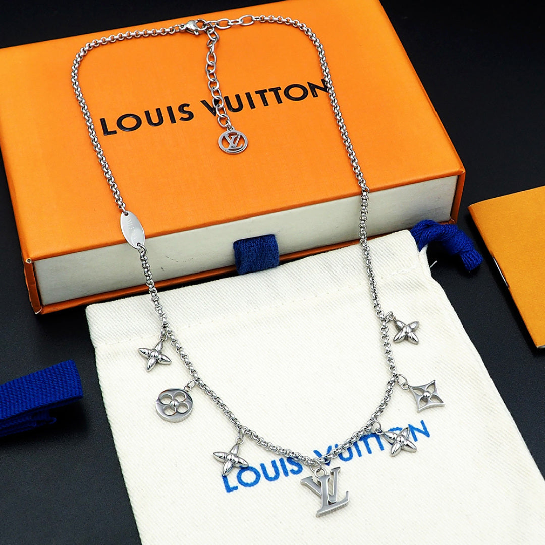 silver metal floral Necklace for women - alternate angle view 2