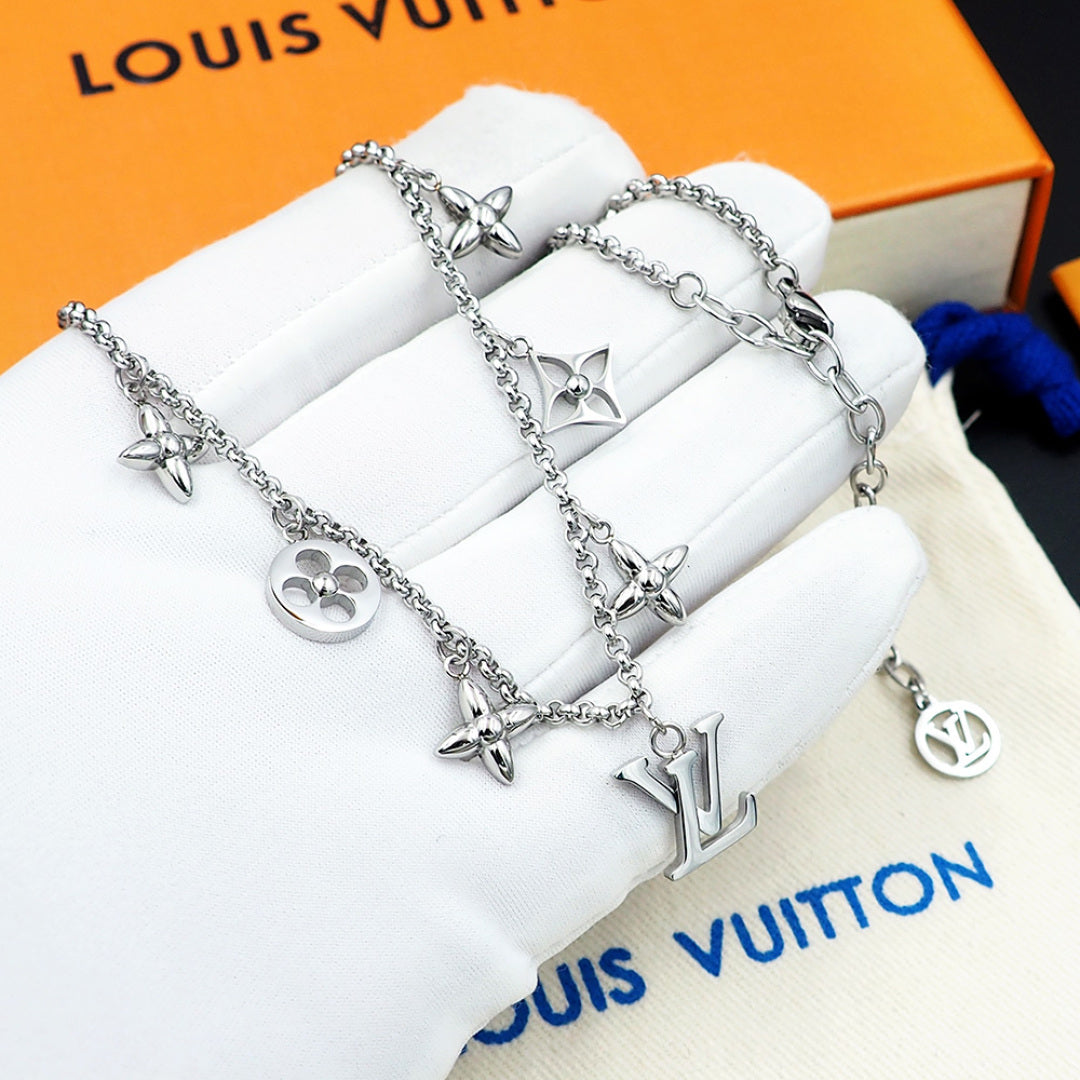 silver metal floral Necklace for women - product detail view