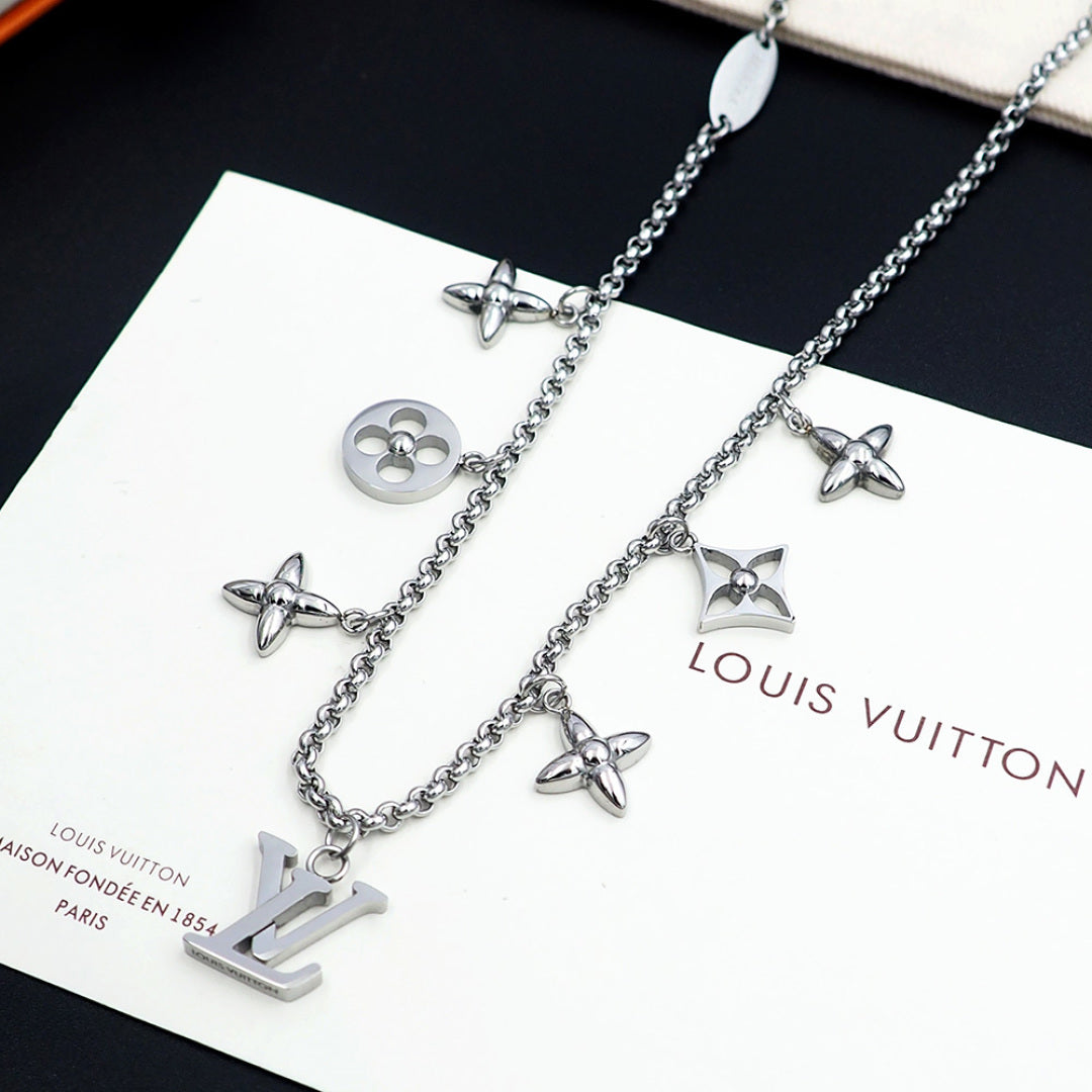 silver metal floral Necklace for women - alternate angle view 5