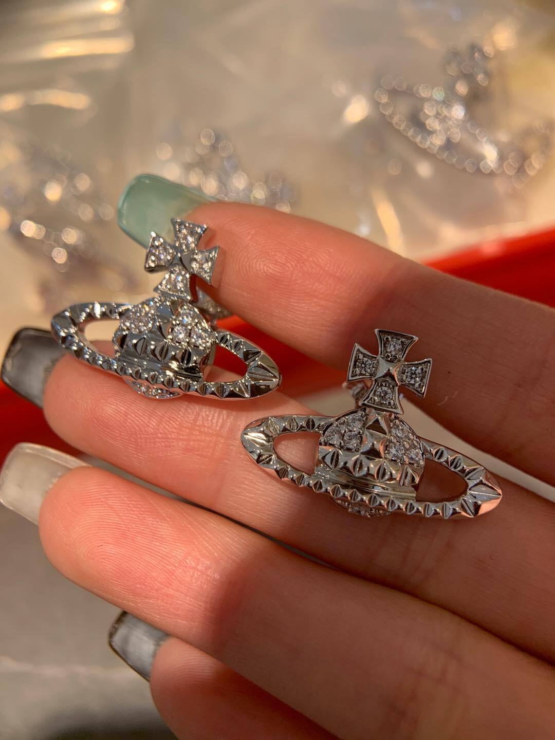 crystal crystal inlaid Stud Earrings for women - alternate angle view 5