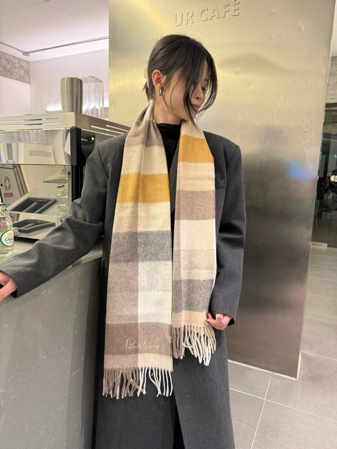 gold velvet minimalist Scarf for men - product detail view