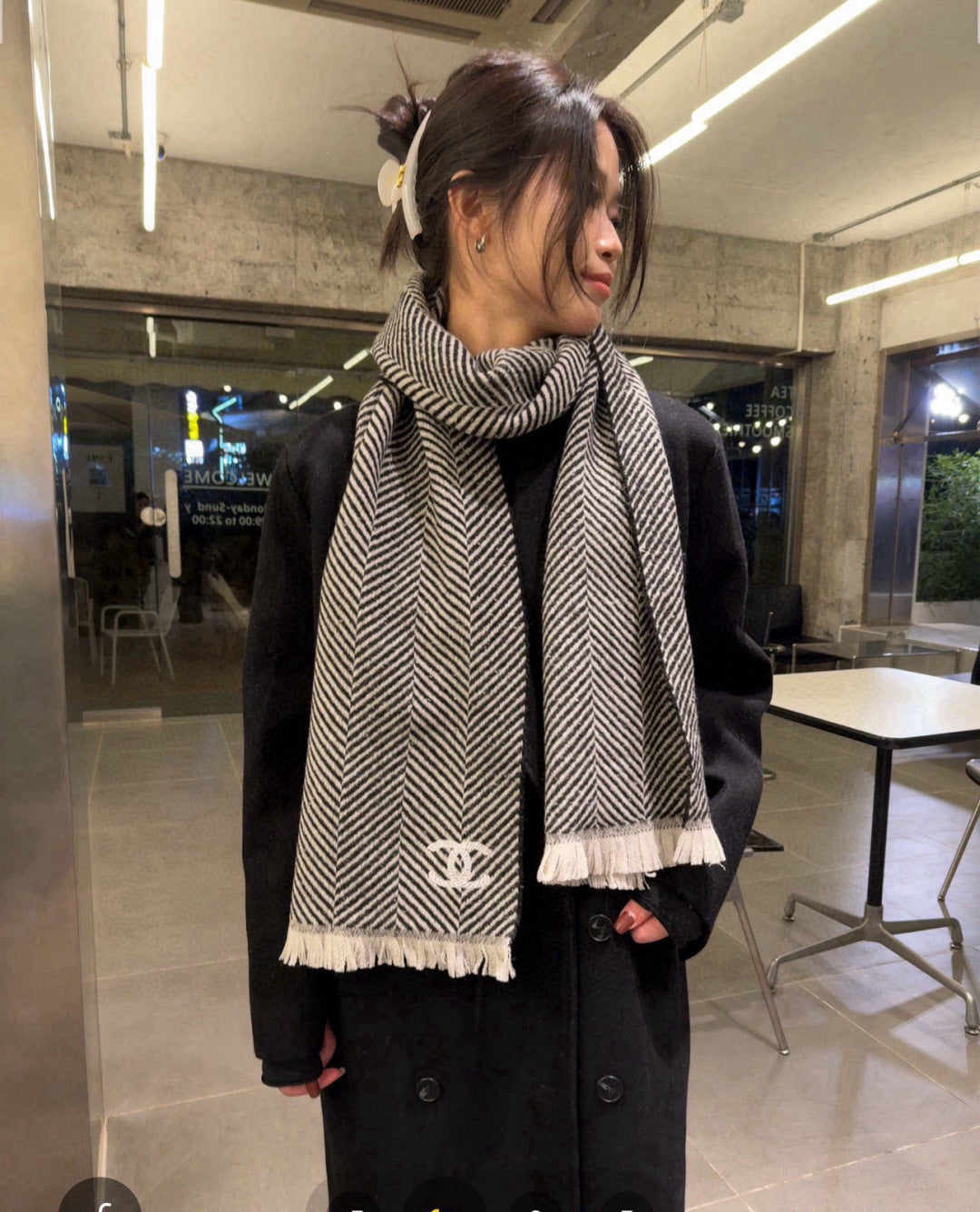beige leather luxury Scarf for women - product detail view