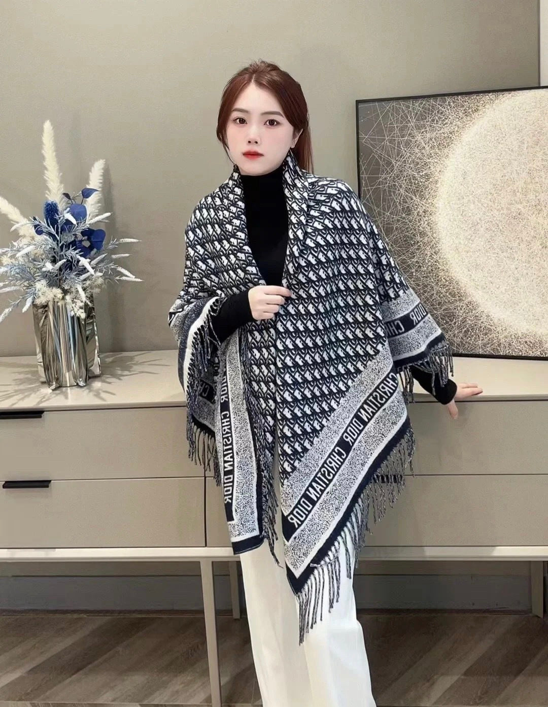 beige velvet floral Shawl for women - product detail view