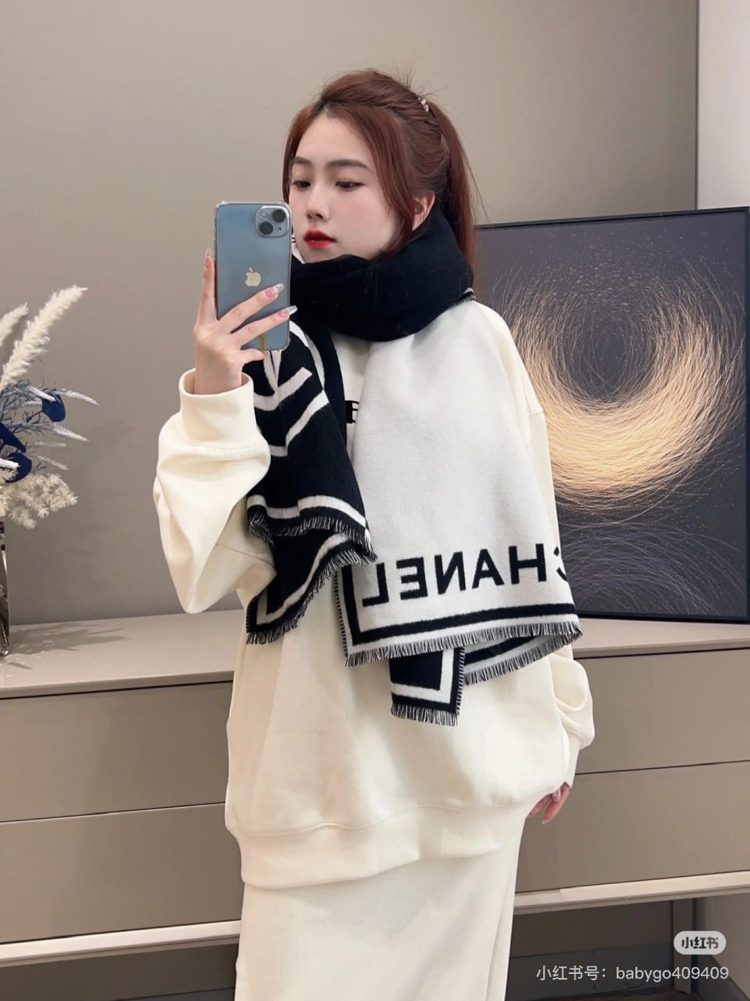 black and white velvet delicate Shawl for women - alternate angle view 3