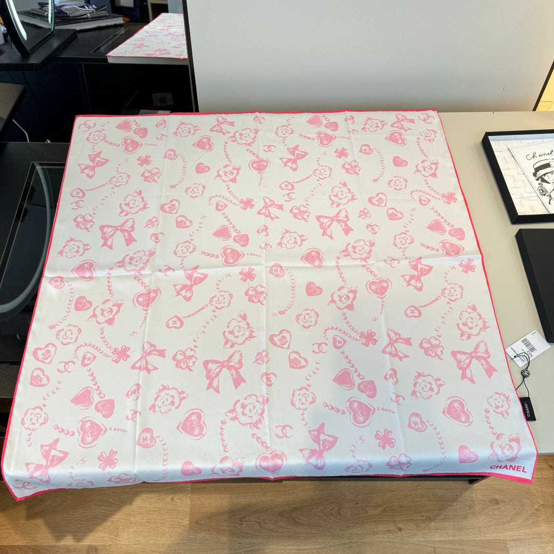 black and white heart Silk Scarf for women - product detail view