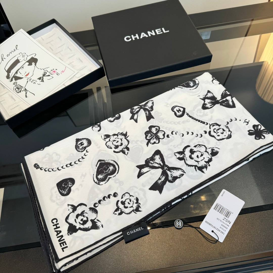 black and white heart Silk Scarf for women - alternate angle view 2
