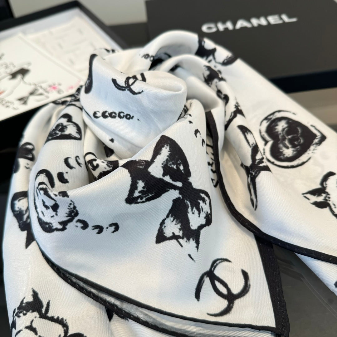 black and white heart Silk Scarf for women - alternate angle view 6
