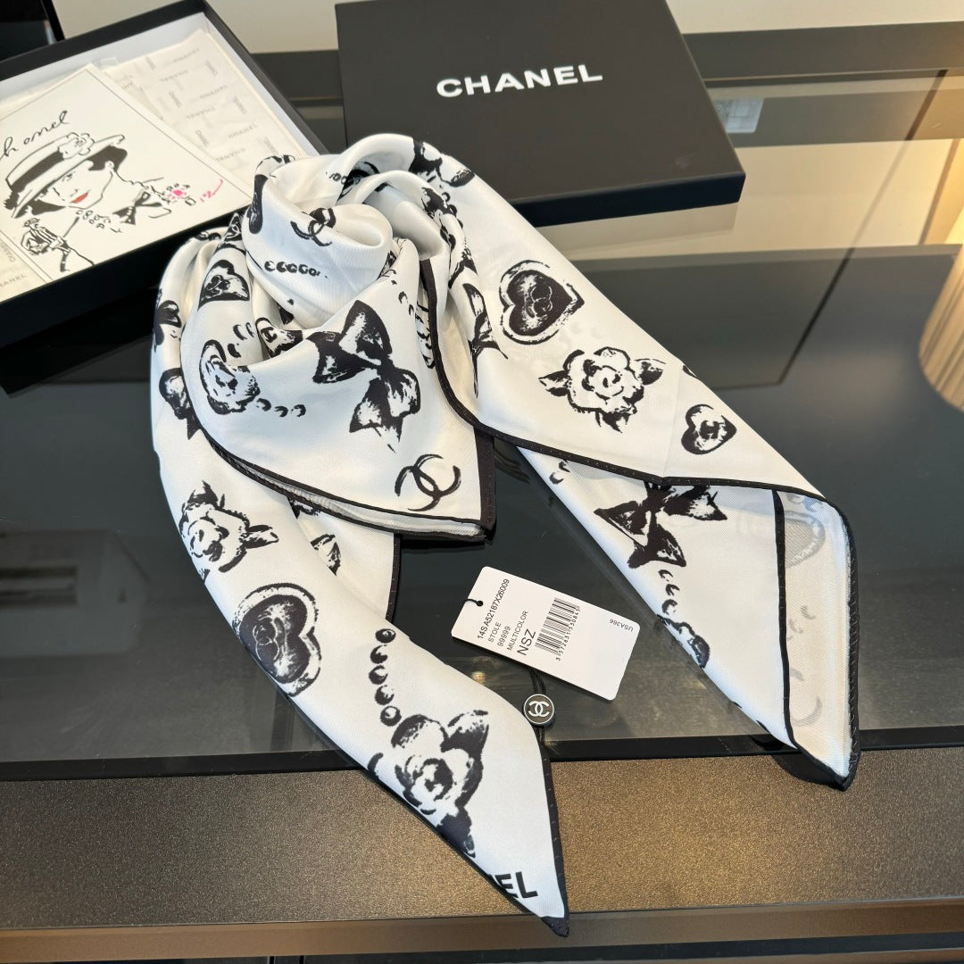 black and white heart Silk Scarf for women - alternate angle view 4