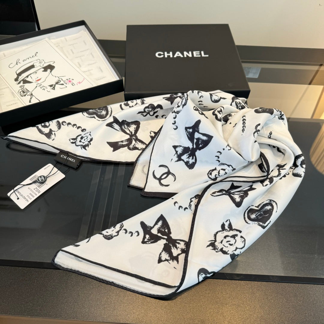 black and white heart Silk Scarf for women - alternate angle view 5