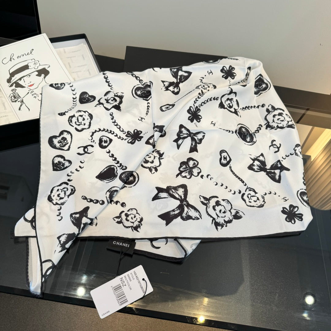 black and white heart Silk Scarf for women - alternate angle view 7